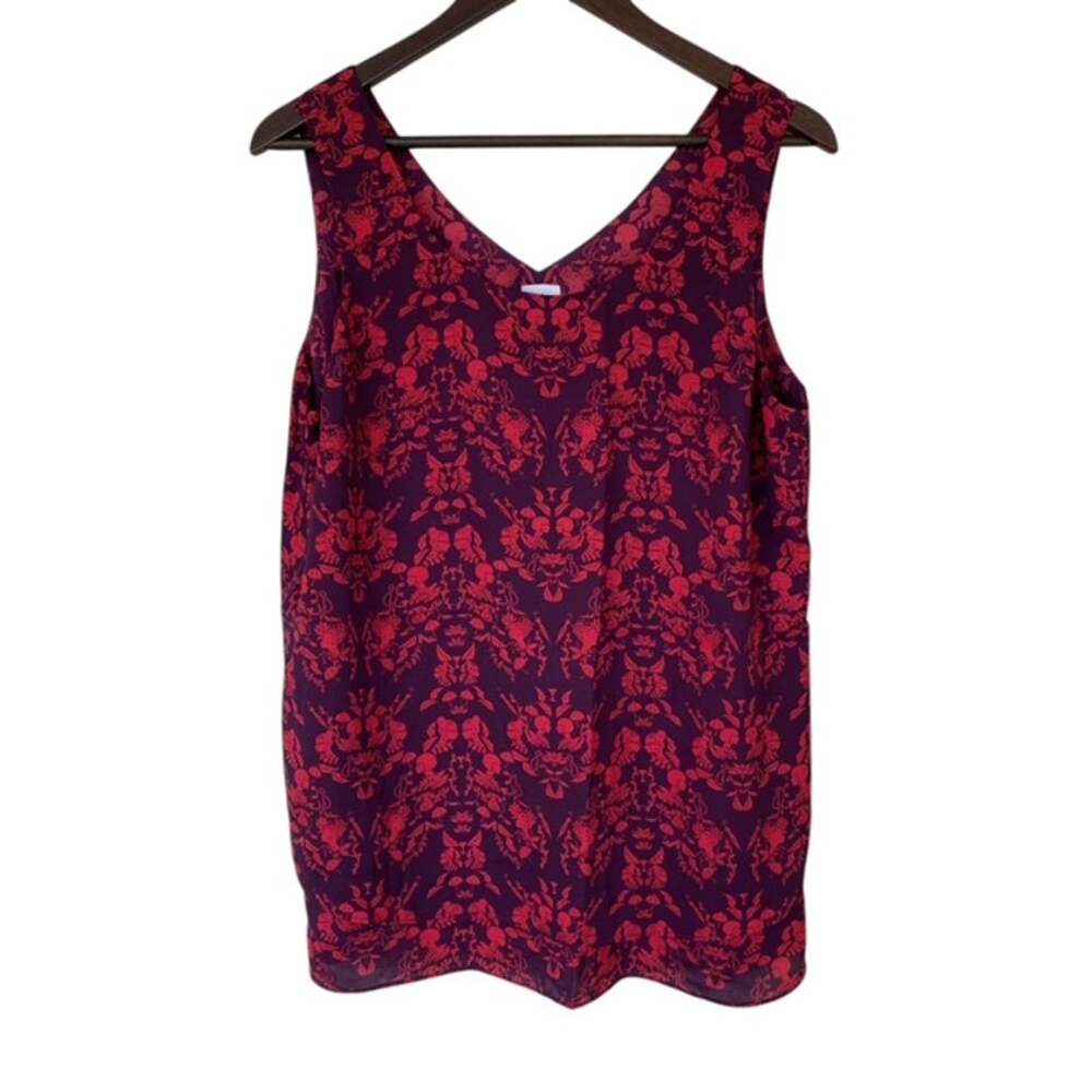 Cabi Cameo Sleeveless Layered Top in Plum and Raspberry - Large